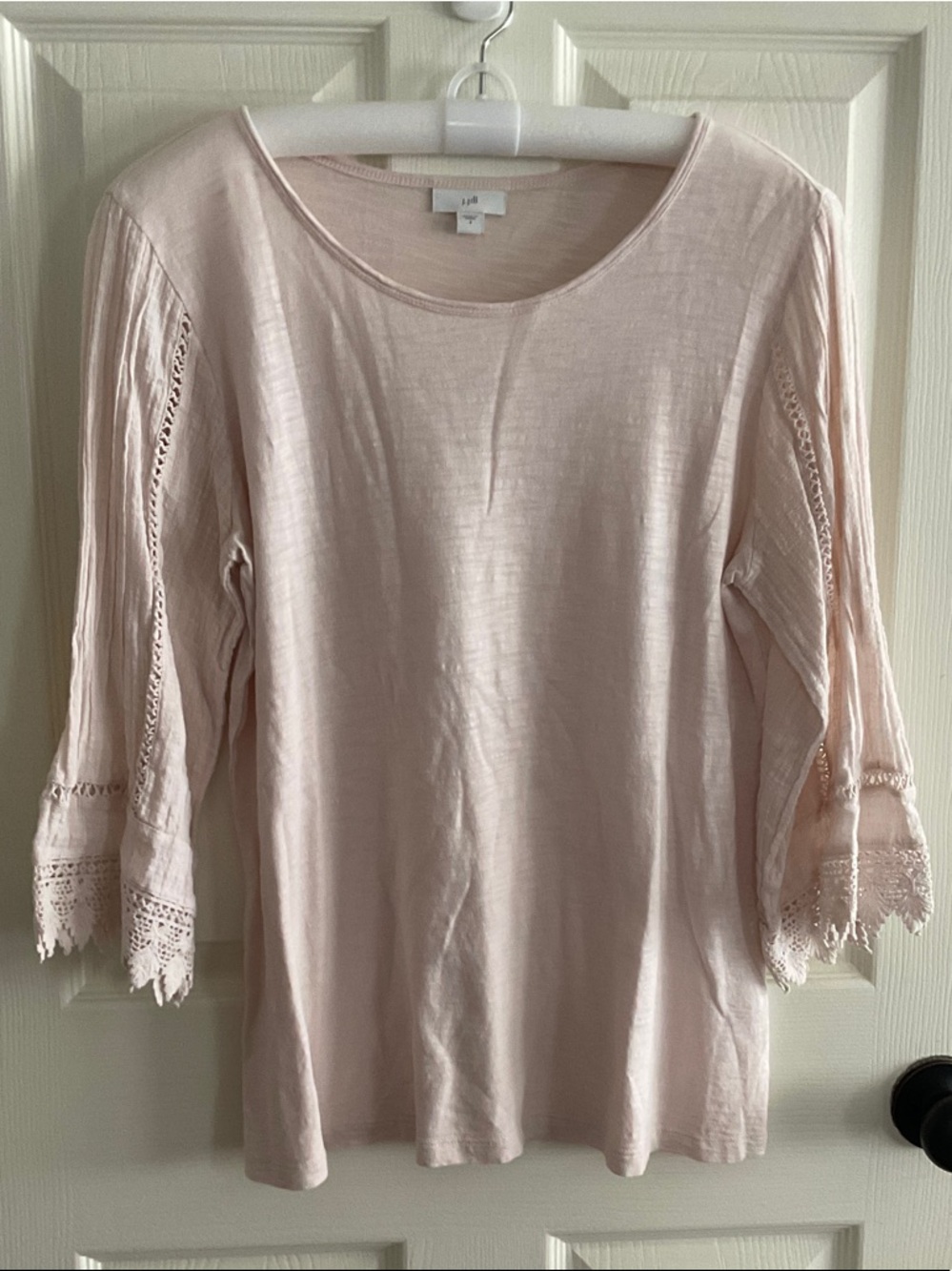 J. Jill Blush Crochet-Trim Long Sleeve Scoop Neck Tee